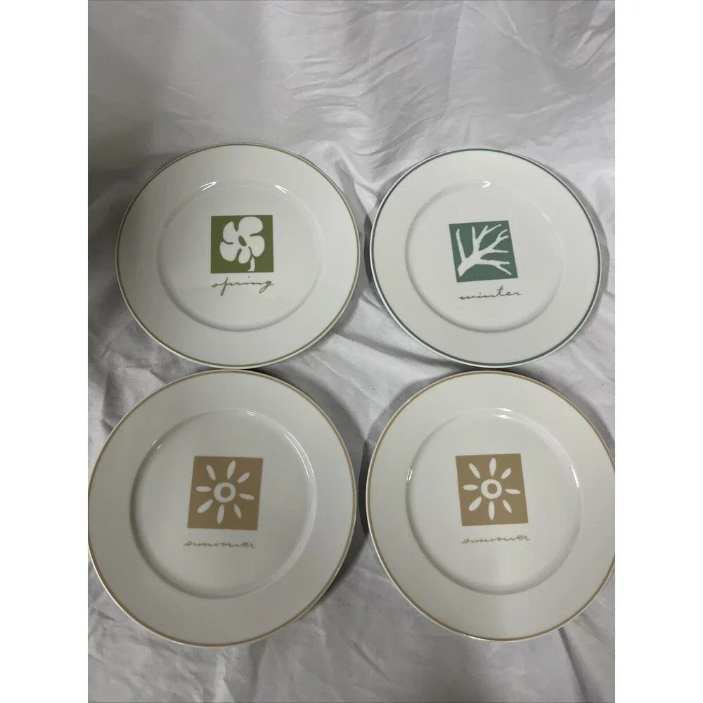 Pier 1 Four Seasons‎ Salad Plates 7 3/4” Set of 4 Winter Spring Autumn x2 READ
